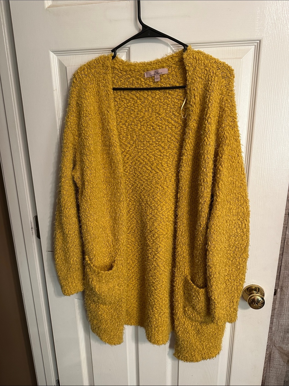 Cozy Open-Front Bouclé Sweater Cardigan - Mustard Yellow